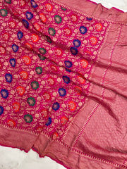 Pure Georgette Banarasi Bandhej Handloom Saree - with meenakari work - The Handlooms