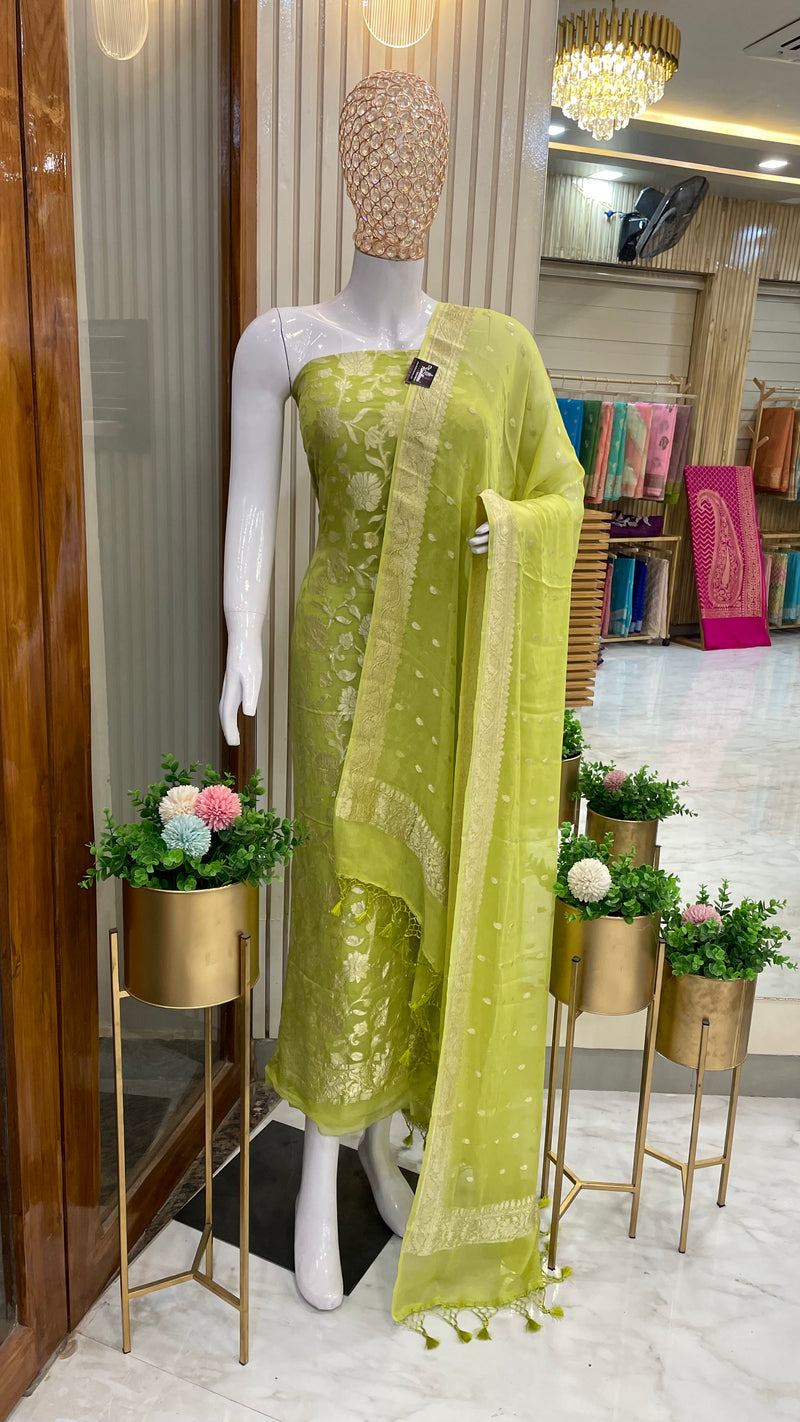 Khaddi Georgette Handlooms Banarasi Dress material - The Handlooms