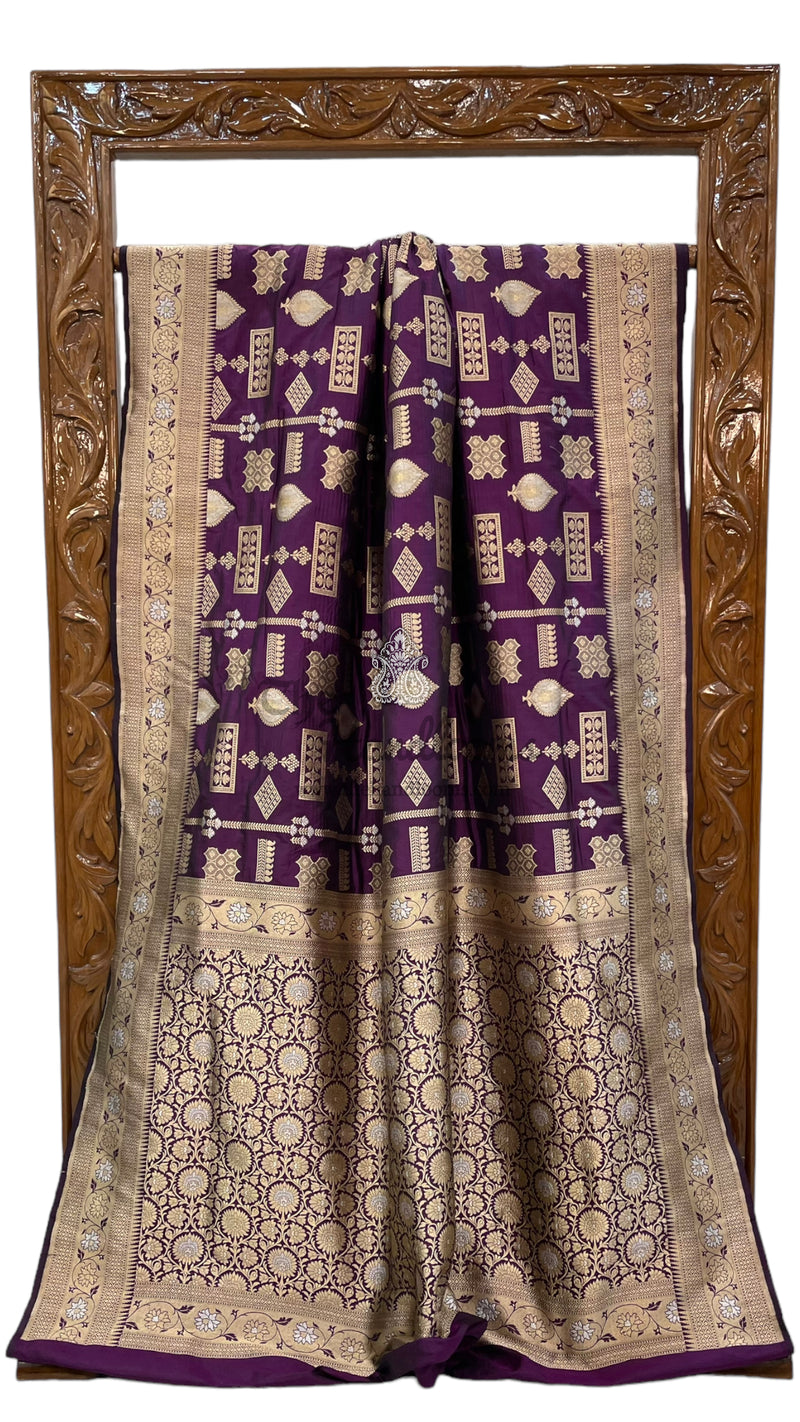 Pure Katan Silk Banarasi Handloom Saree - All over Sona Roopa Jaal work - The Handlooms