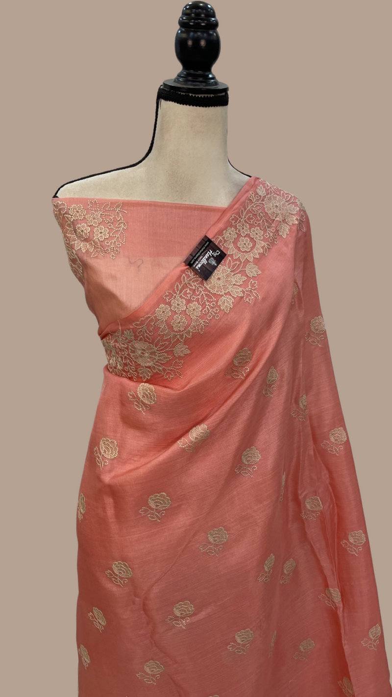 Tussar Silk Handloom Banarasi Saree With Chikankari - The Handlooms