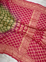 Dual Shade Pure Georgette Banarasi Bandhej Handloom Saree - The Handlooms