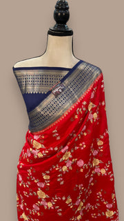 Pure Chiniya Silk Handloom Banarasi Saree with Chikankari - The Handlooms