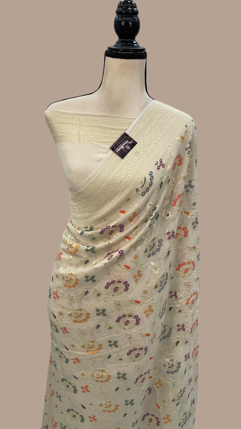 Moonga Georgette Handloom Banarasi Saree - All over meenakari - The Handlooms