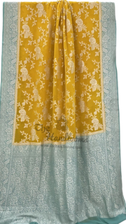 Yellow Khaddi Georgette Handloom Banarasi Saree - The Handlooms