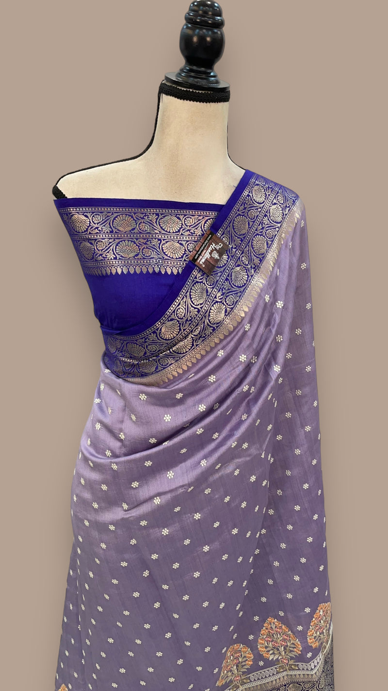 Pure Chiniya Silk Handloom Banarasi Saree with Chikankari - The Handlooms