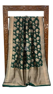 Green Pure Katan Silk Banarasi Handloom Saree - All over jaal work - The Handlooms