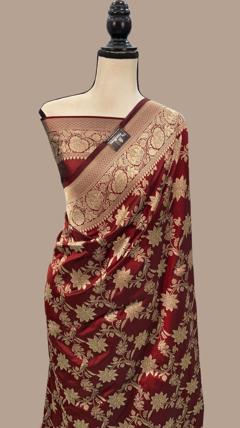 Pure Katan Silk Banarasi Handloom Saree - All Over Jaal Work - The Handlooms