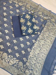 Pure Khaddi Georgette Banarasi Dress material - The Handlooms