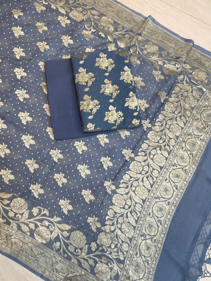 Pure Khaddi Georgette Banarasi Dress material - The Handlooms