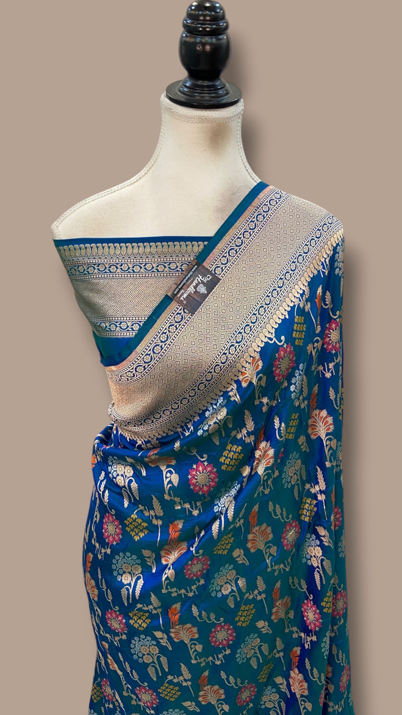 Pure Katan Silk Banarasi Handloom Saree - All Over Jaal Work With Meenakari