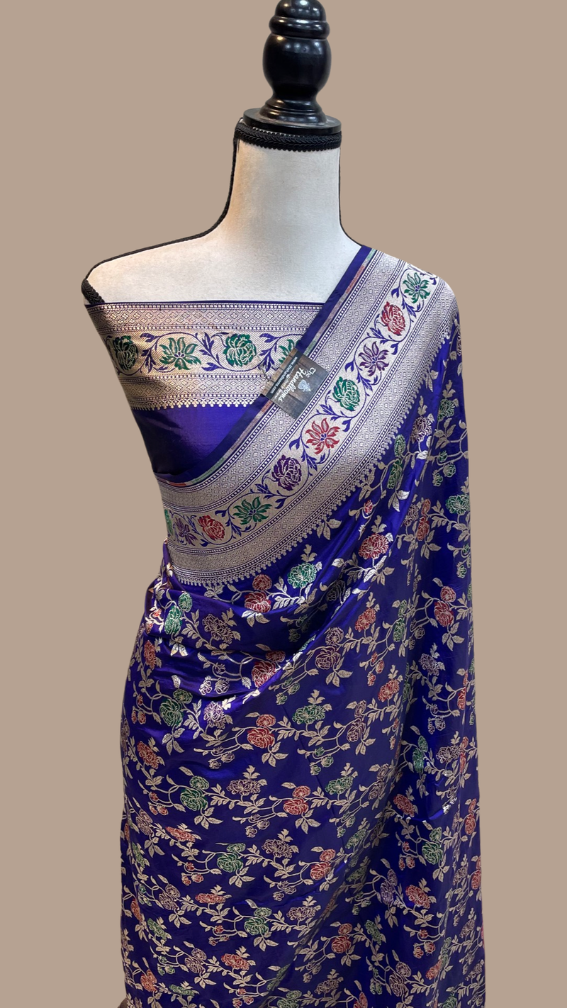 Pure Katan Silk Banarasi Handloom Saree - All over Jaal work - With Meenakari - The Handlooms
