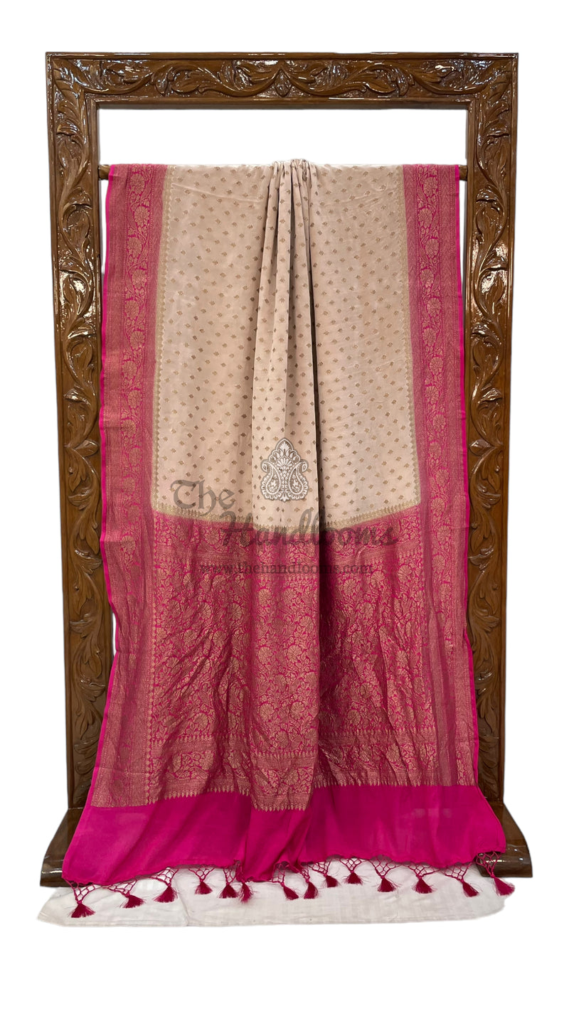 Pure Khaddi Crepe Georgette Handloom Banarasi Saree - The Handlooms