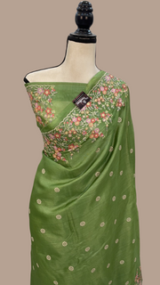 Tussar Silk Handloom Banarasi Saree With Chikankari - The Handlooms