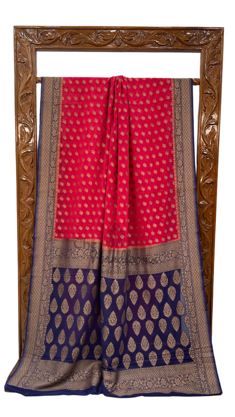 Khaddi Georgette Handloom Banarasi Saree -  Antique zari - The Handlooms