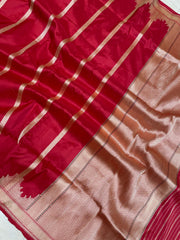 Red Pure Katan Silk Banarasi Handloom Saree - All over Kadua work - The Handlooms