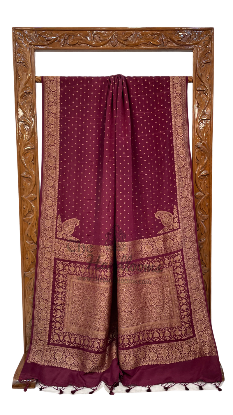 Pure Khaddi Crepe Georgette Banarasi Saree -  Antique zari - The Handlooms