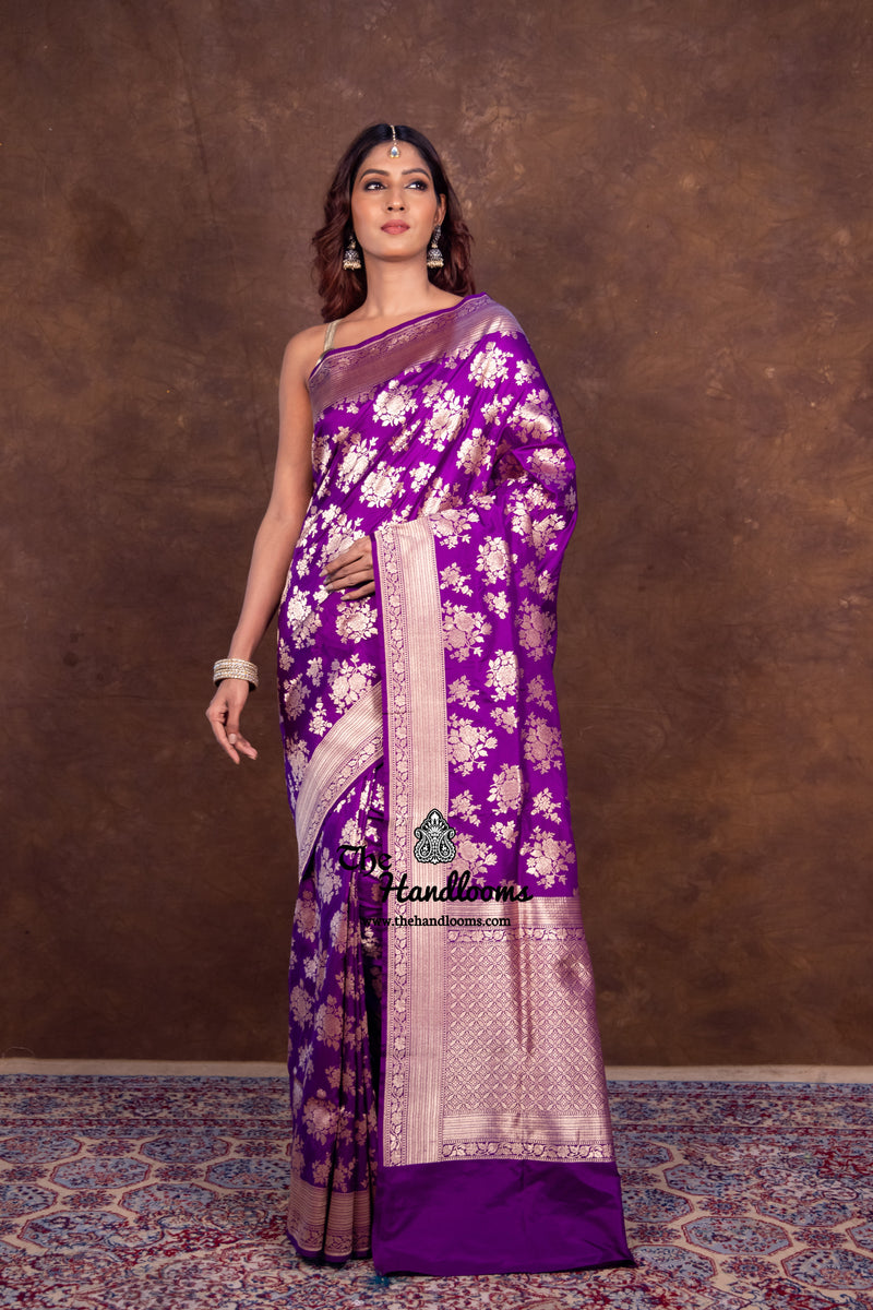 Dual tone Pure Katan Silk Banarasi Handloom Saree - All over Jaal work - The Handlooms