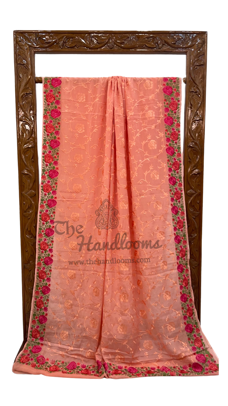 Pure Georgette Chikankari Handloom Banarasi Saree - The Handlooms