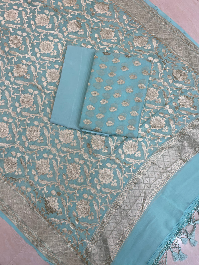 Pure Khaddi Georgette Banarasi Dress material - The Handlooms