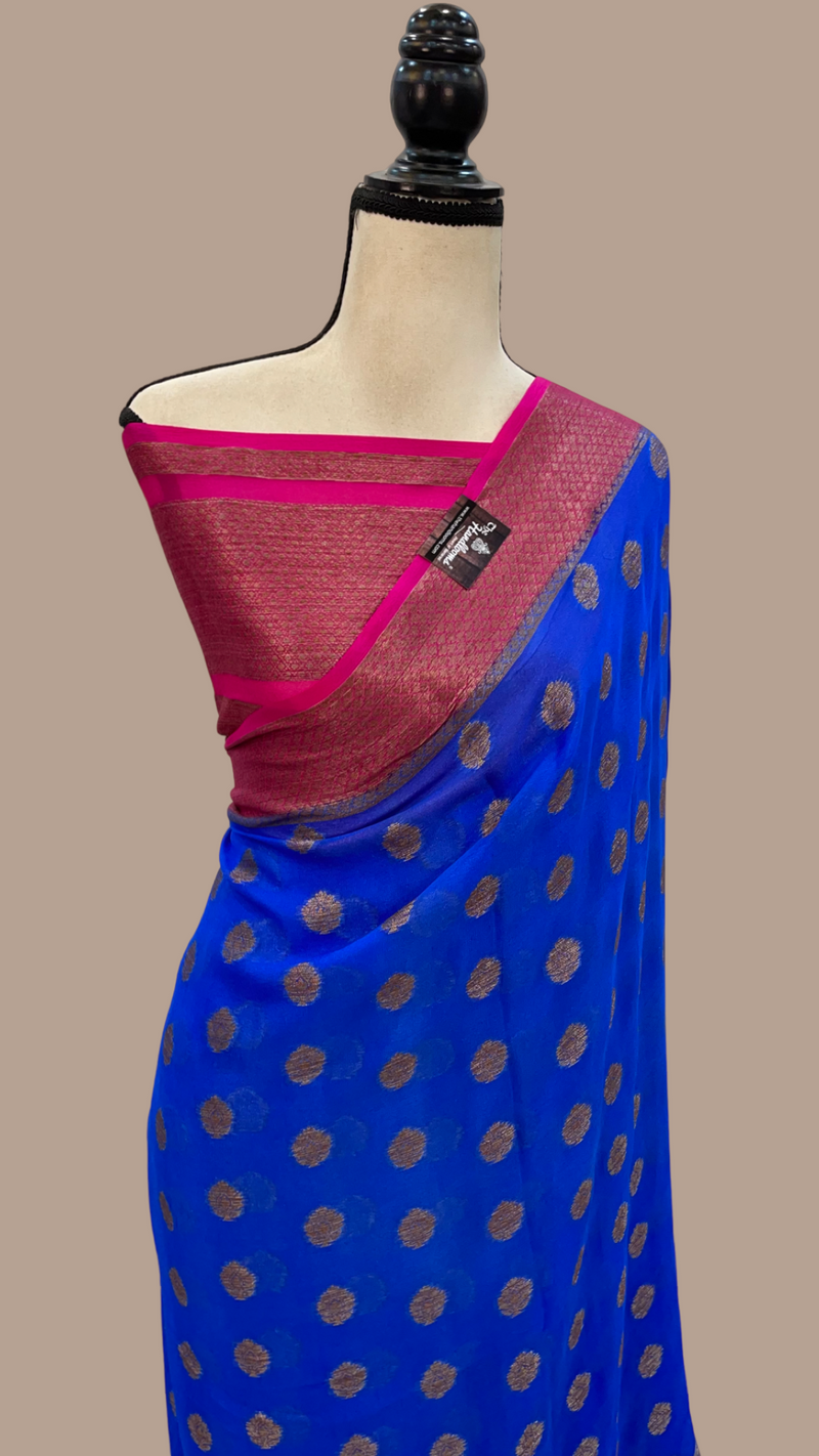 Blue Pure Chiffon Khaddi Banarasi Saree - The Handlooms