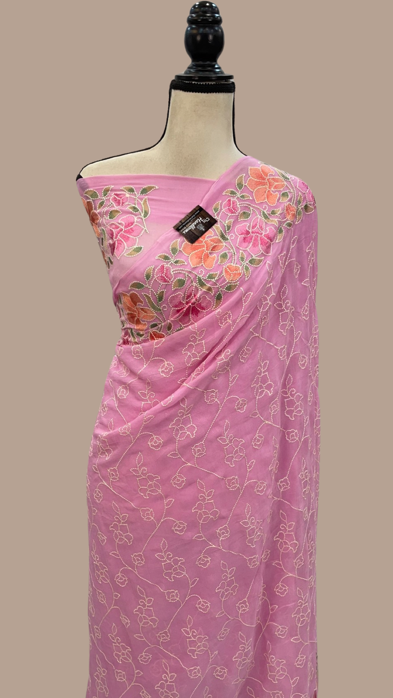 Pure Georgette Chikankari Handloom Banarasi Saree - The Handlooms