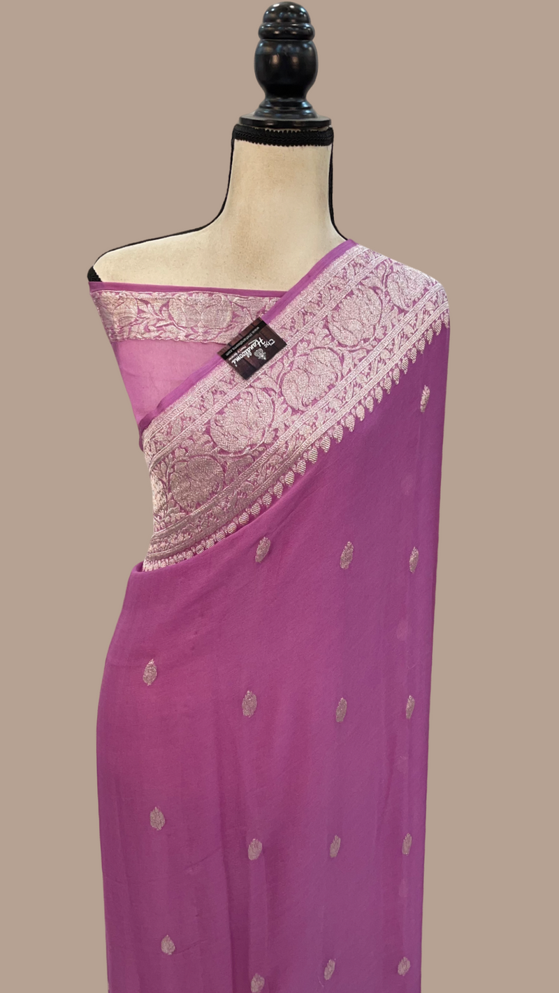 Pure Georgette Banarasi Saree - Lavander - The Handlooms
