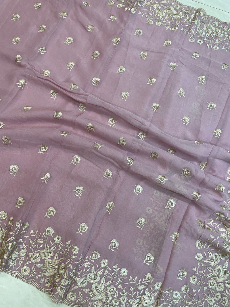 Pure Georgette Chikankari Handloom Banarasi Saree - The Handlooms