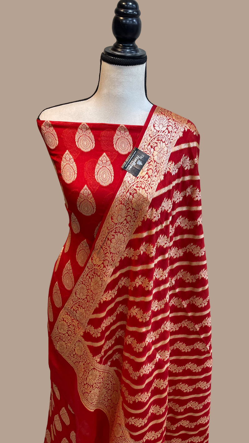 Pure Chiffon Khaddi Banarasi Dress material - The Handlooms