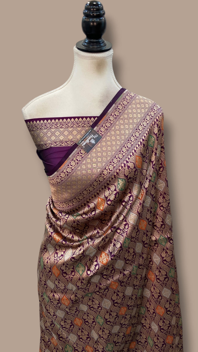 Regal Pure Katan Silk Banarasi Saree – Handwoven Tanchui Brocade With Meenakari