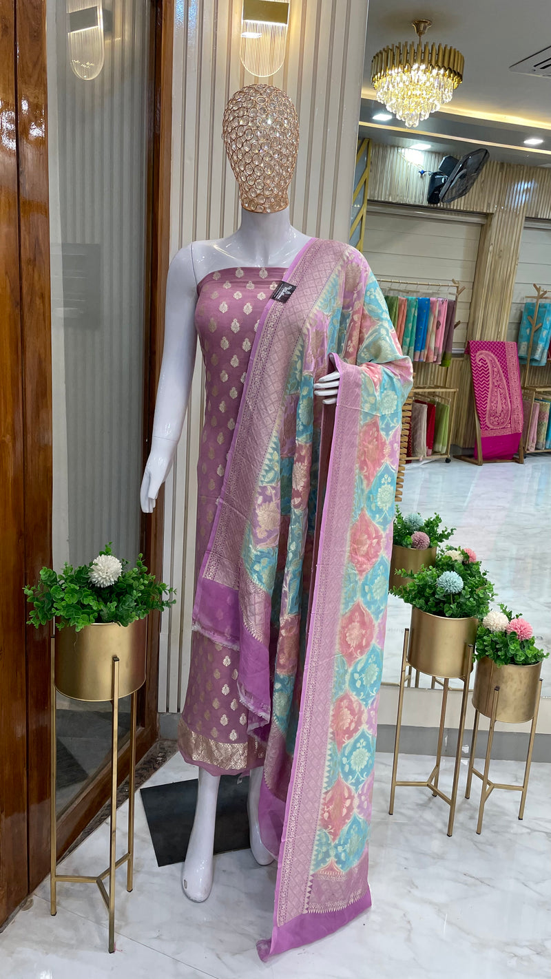 Pure Khaddi Georgette Banarasi Dress material - The Handlooms