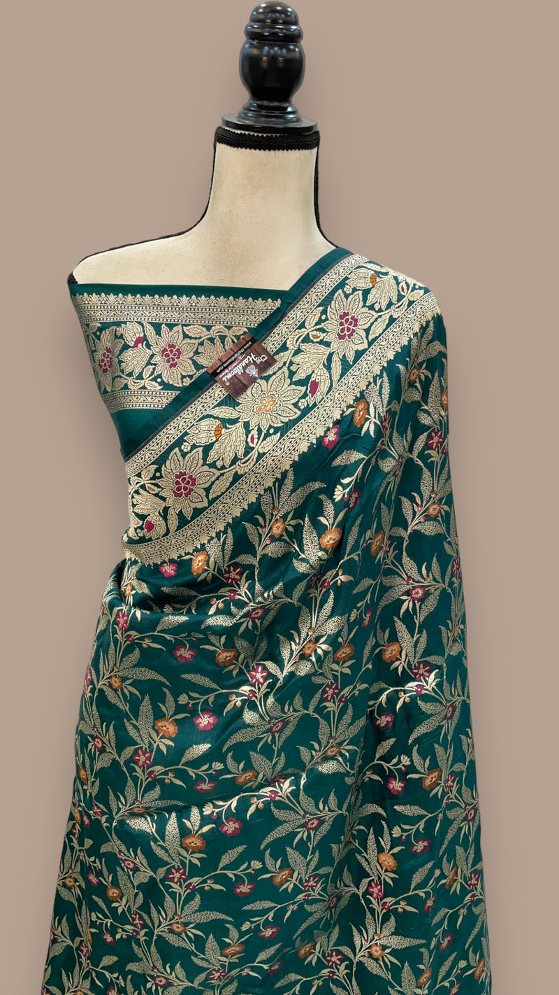 Pure Katan Silk Banarasi Handloom Saree - All over Jaal work with Meenakari - The Handlooms