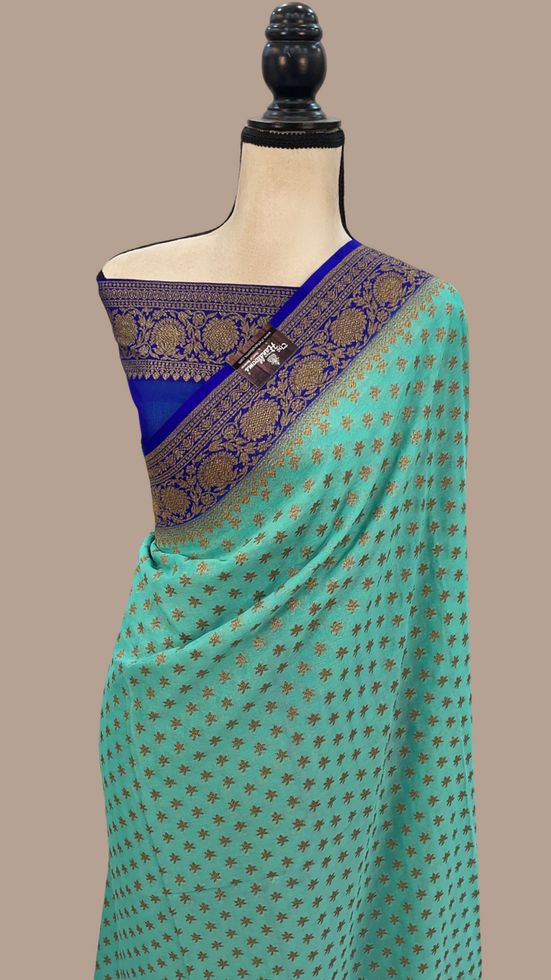 Khaddi Georgette Handloom Banarasi Saree -  Antique zari - The Handlooms