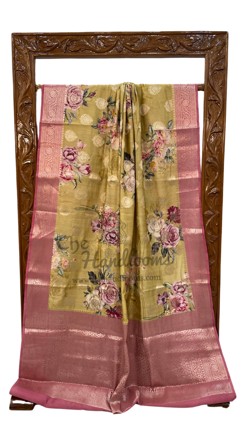 Pure Chiniya Silk Digital Print Handloom Banarasi Saree - The Handlooms