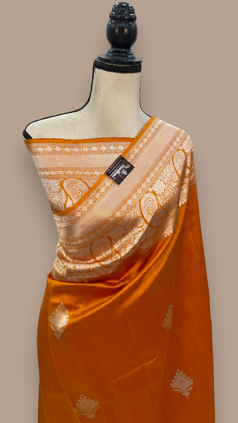Honey Pure Katan Silk Banarasi Handloom Saree - All over Kadua motifs - The Handlooms