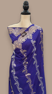 Pure Katan Silk Banarasi Handloom Saree - All over soona roopa  Kadua  stripe - The Handlooms