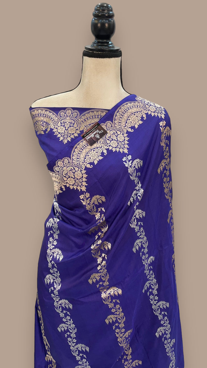 Pure Katan Silk Banarasi Handloom Saree - All over soona roopa  Kadua  stripe - The Handlooms