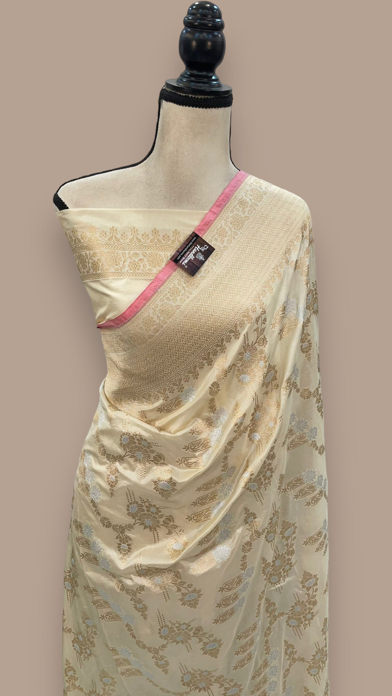 Pure Katan Silk Banarasi Handloom Saree - All over Sona Roopa Jaal work - The Handlooms