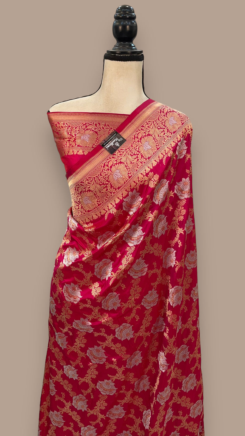 Pure Katan Silk Banarasi Handloom Saree - All over Sona Roopa Jaal work - The Handlooms