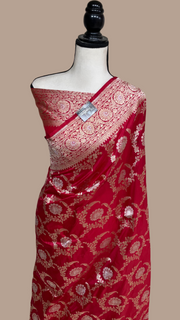 Pure Katan Silk Banarasi Handloom Saree - All over Sona Roopa Jaal work - The Handlooms