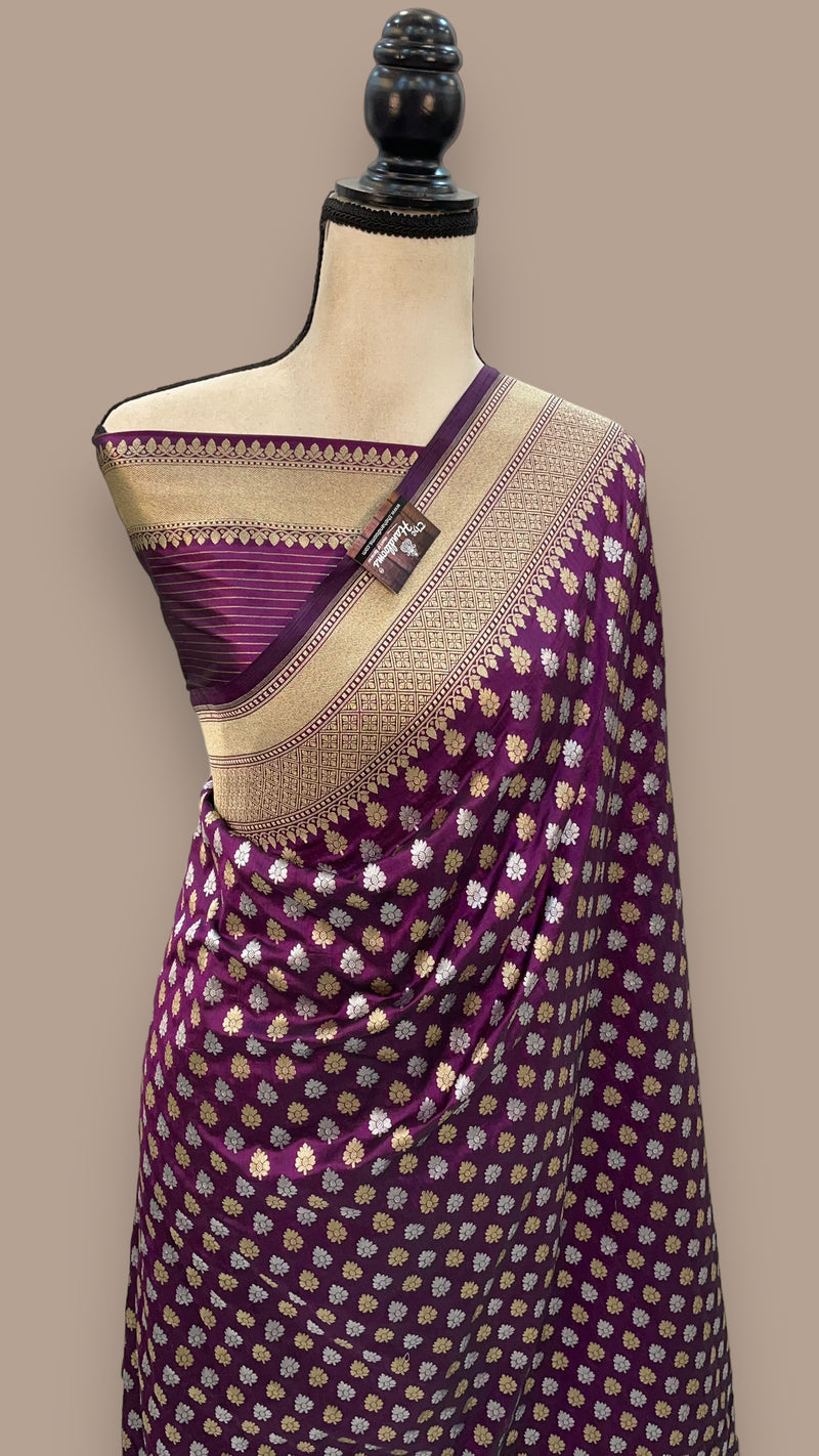 Pure Katan Silk Banarasi Handloom Saree - All over Sona Roopa Jaal work - The Handlooms