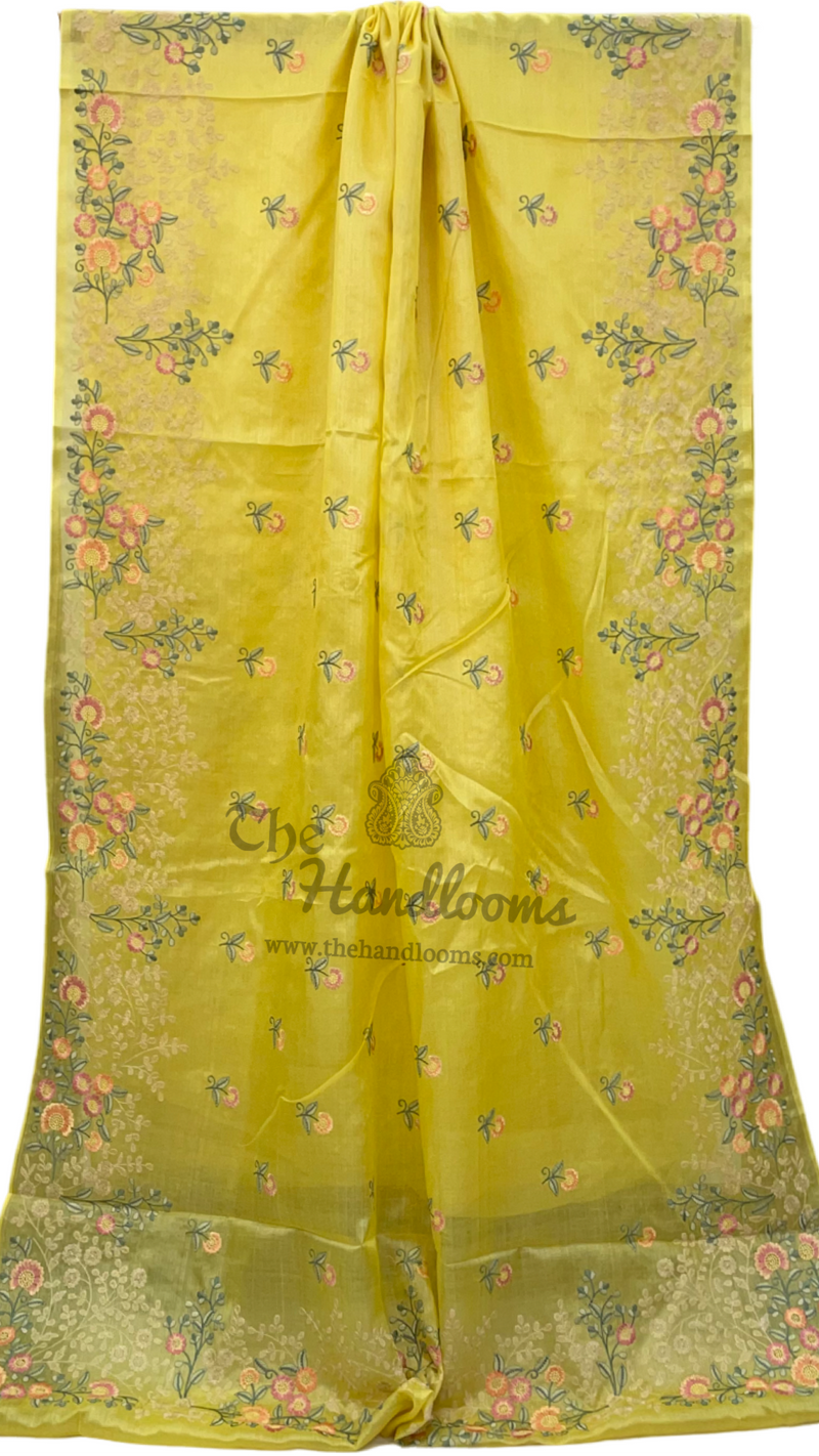 Tussar Silk Handloom Banarasi Saree With Chikankari - The Handlooms