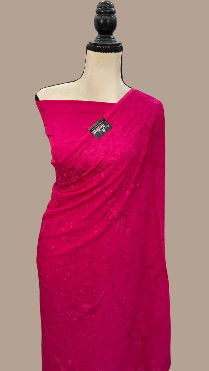 Pure Georgette Chikankari Handloom Banarasi Saree - The Handlooms