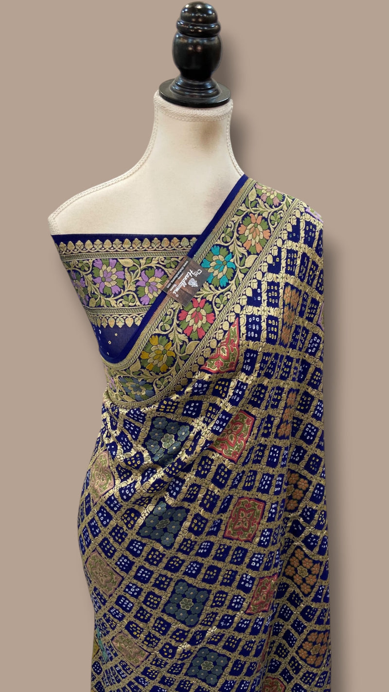 Pure Georgette Banarasi Bandhej Handloom Saree - Meenakari