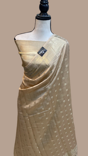 Beige Pure Dupion Silk Banarasi Saree - Gold Zari - The Handlooms