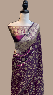 Pure Katan Silk Banarasi Handloom Saree - All Over Jaal Work - The Handlooms