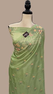 Tussar Silk Handloom Banarasi Saree With Chikankari - The Handlooms