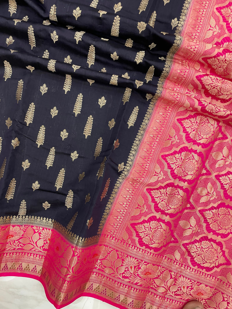 Pure Dupion Silk Banarasi Saree - Gold Zari - The Handlooms