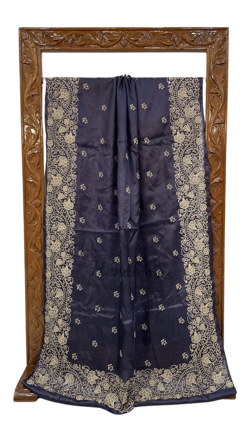 Tussar Silk Handloom Banarasi Saree With Chikankari - The Handlooms