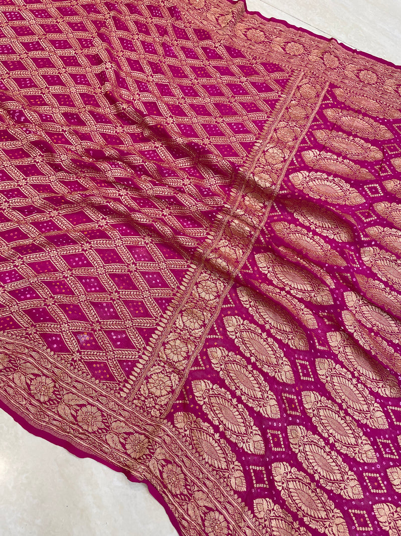 Pure Georgette Banarasi Bandhej Handloom Saree - The Handlooms