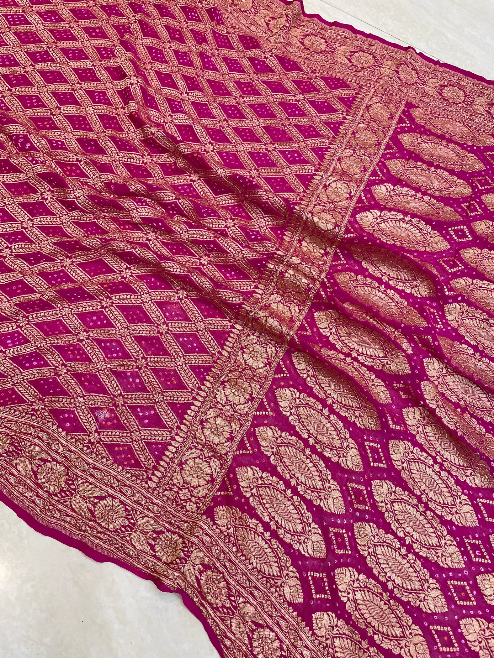 Pure Georgette Banarasi Bandhej Handloom Saree